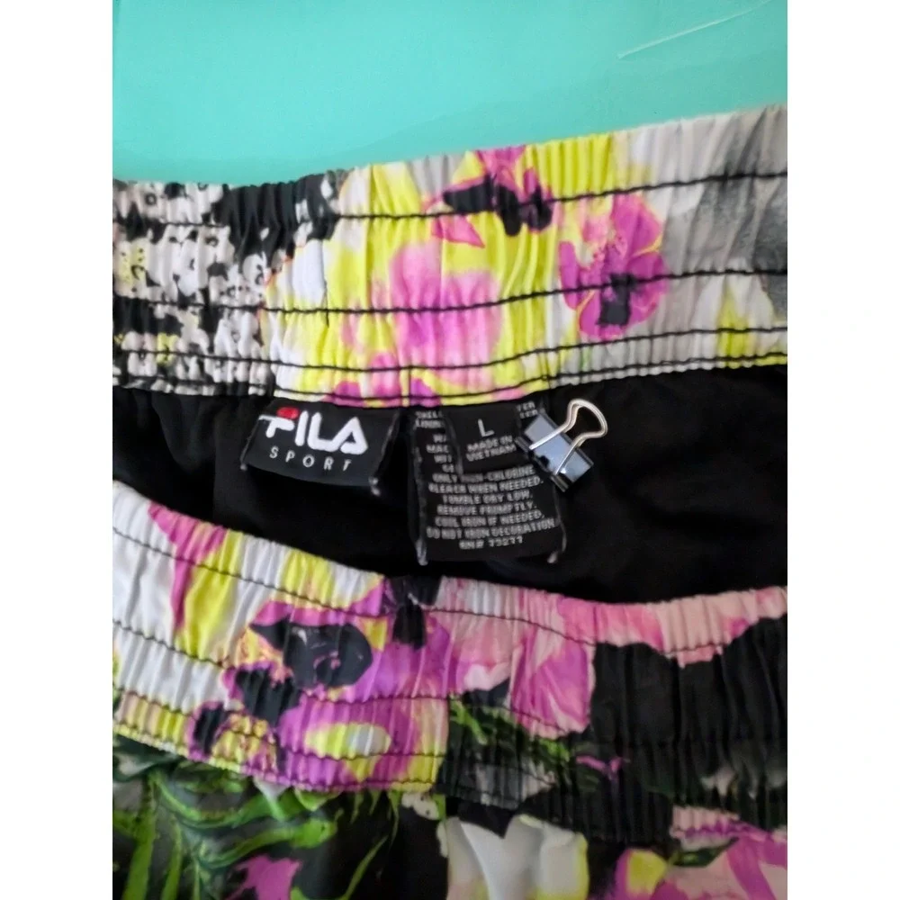 FILA SPORT Womens Running Shorts Large‎ Floral Print Black Mesh Athletic